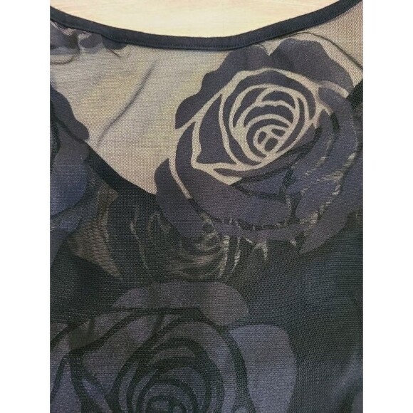 Papaya Black Rose Mesh Dress Sleeveless Ruched Bodycon Floral Sheer Panel - Picture 3 of 8